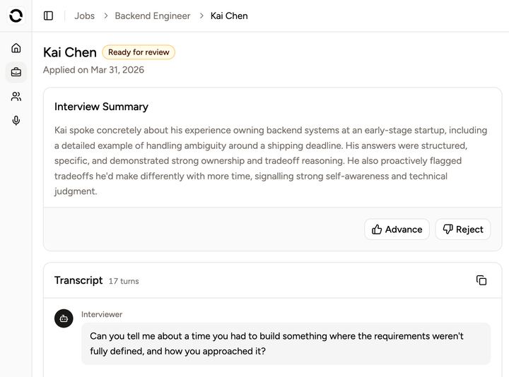 Flote candidate review: interview summary, recommendation, and transcript